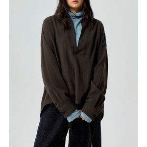 Simple Project Minimalist Oversized Brown Deep V-Neck Blouse shirt S